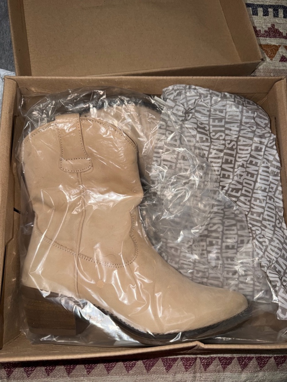 Steve Madden Beige Western Ankle Boots